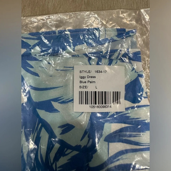 Retrofete SER.O.YA Iggy Blue Palm Mini Silk Dress Size Large Strapless NWT Beach - Picture 4 of 5
